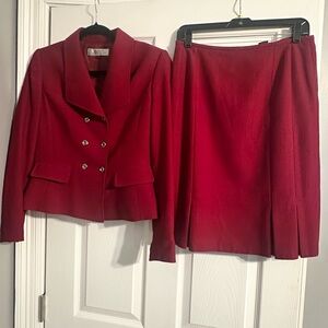 Tahari Suit - Red Pencil Skirt Knee-Length and Red Jacket